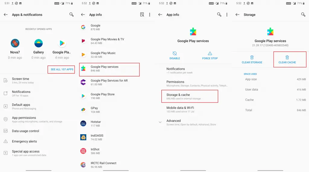 Clear Cache of Google Play Services